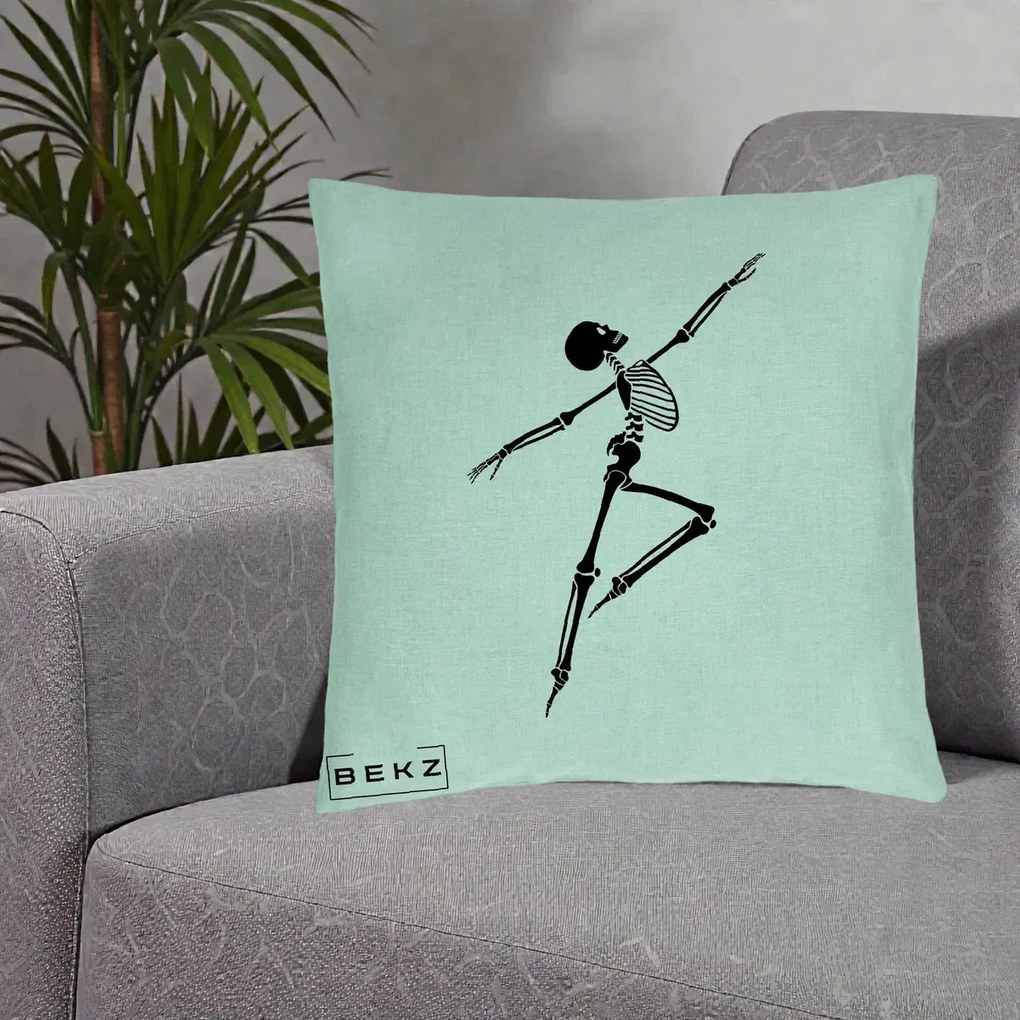 Perna Decorativa Schelet Dansator Silueta Neagra Halloween, 40x40 cm, Verde Menta, Husa Detasabila, Perna Inclusa, BEKZ®