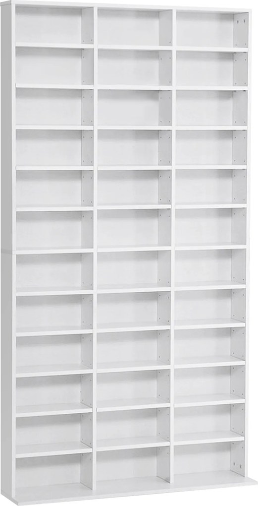 HOMCOM Bibliotecă CD de perete cu 36 de rafturi reglabile, 195 x 102 x 23.5cm, alb | Aosom Romania