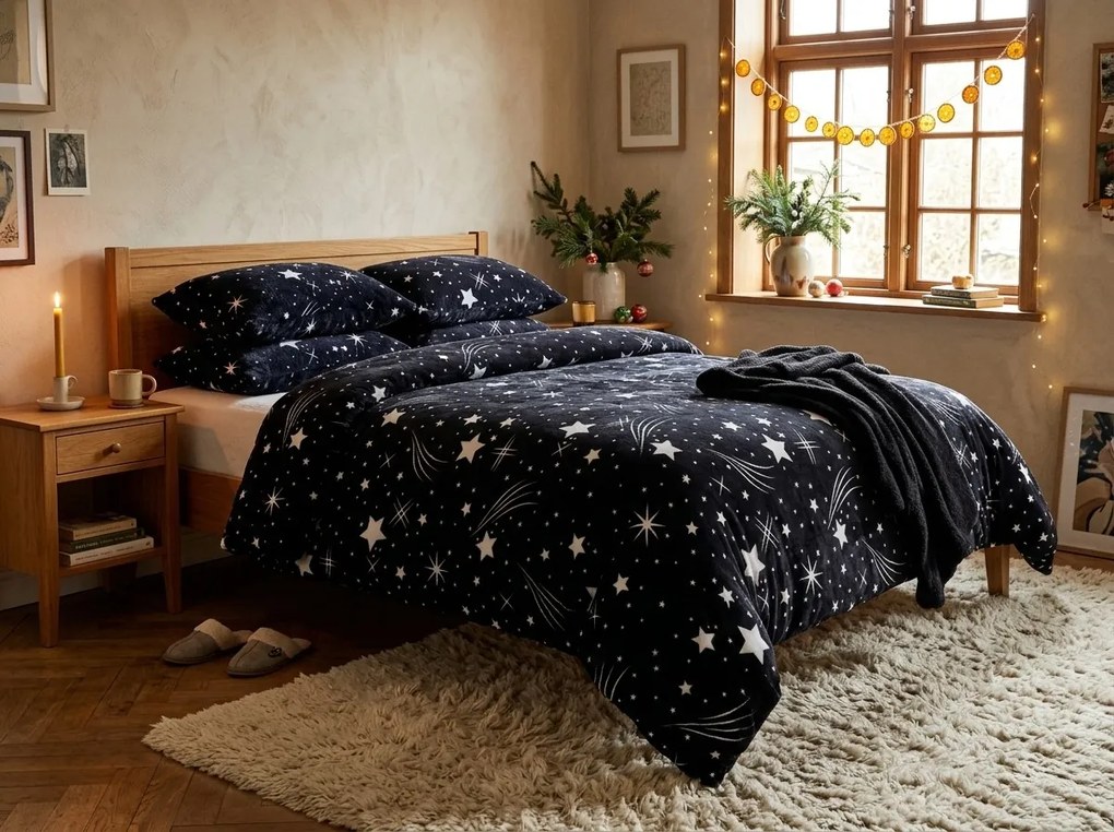 Lenjerie cocolino NIGHT SKY negru Dimensiune lenjerie de pat: 70 x 90 cm | 140 x 200 cm