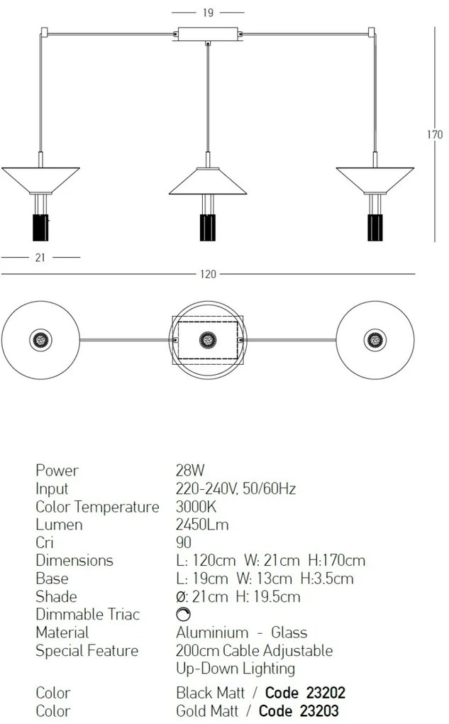 Lustra LED suspendata design modern decorativ Newy 3L aurie
