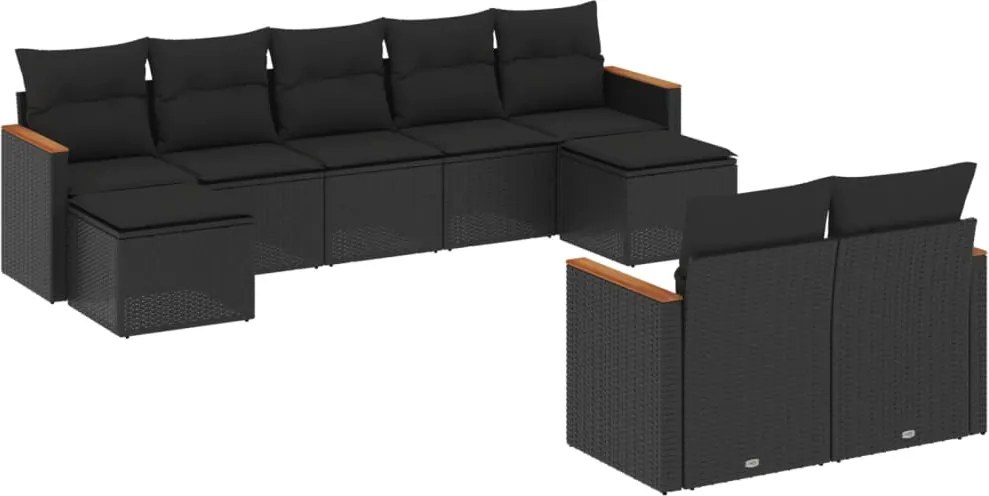 vidaXL Set mobilier de grădină cu perne, 9 piese, negru, poliratan