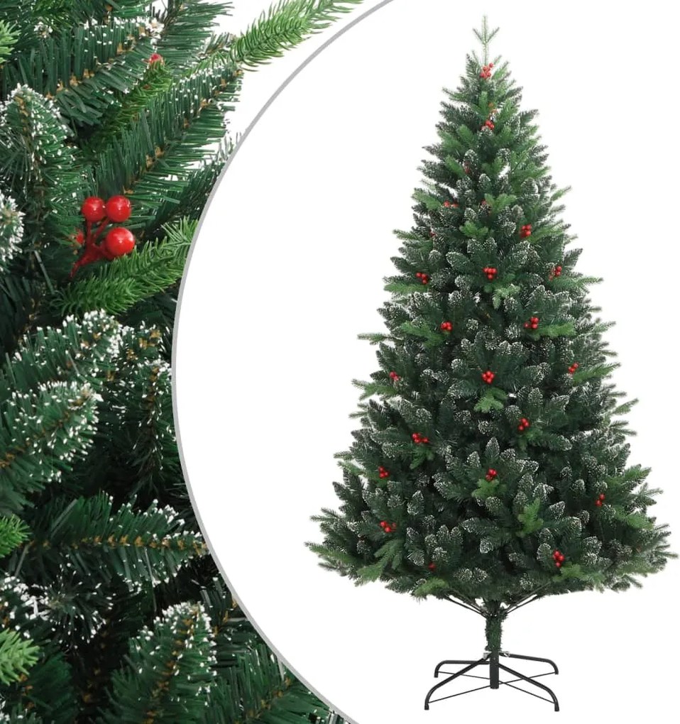 vidaXL Pom de Crăciun artificial cu balamale & fructe roșii 210 cm