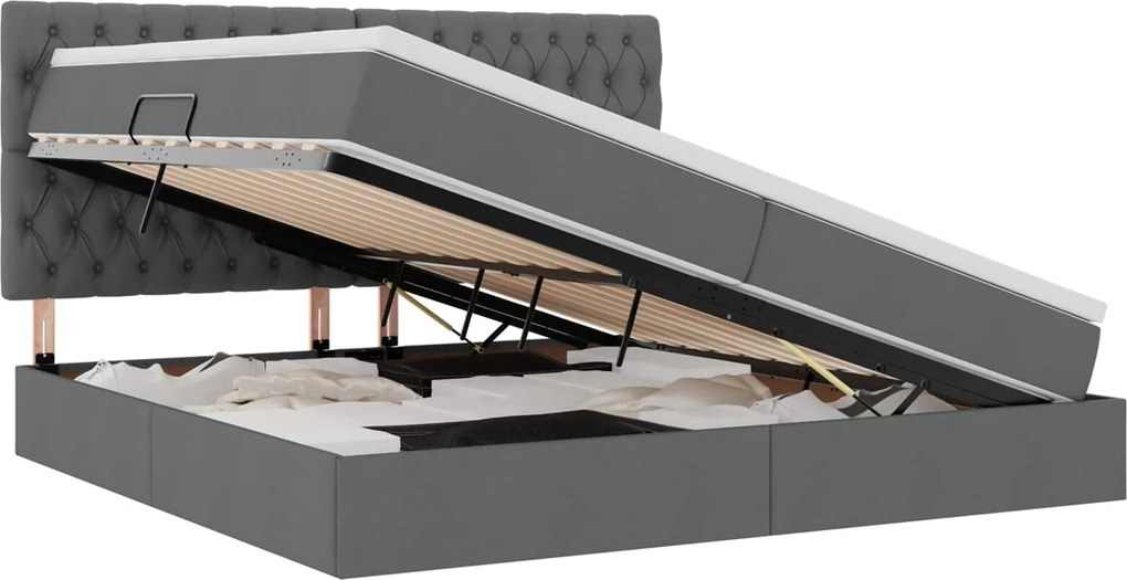 vidaXL Pat cu saltea și spațiu de depozitare Gri închis 200 x 200 cm