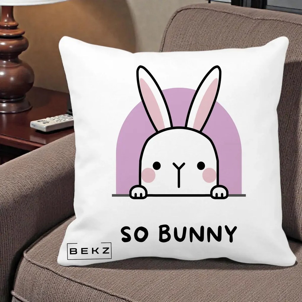 Perna Decorativa So Bunny Kawaii, 40x40 cm, Alba Mata, Husa Detasabila, Perna Inclusa, BEKZ®