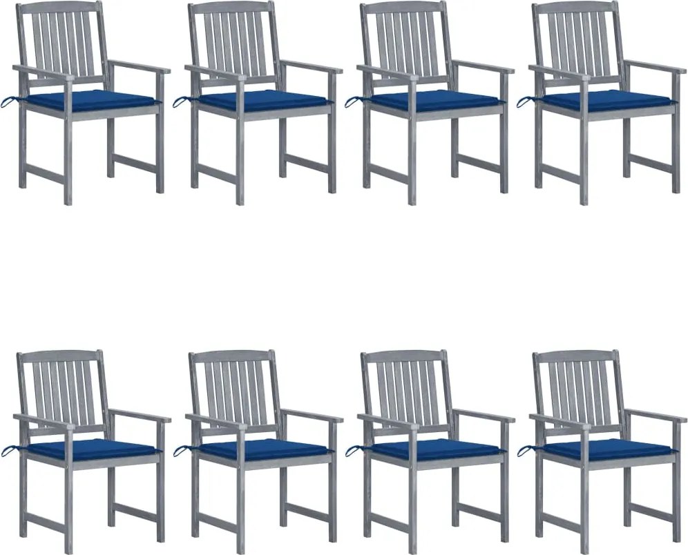 vidaXL Scaune de grădină cu perne, 8 buc., gri, lemn masiv de acacia