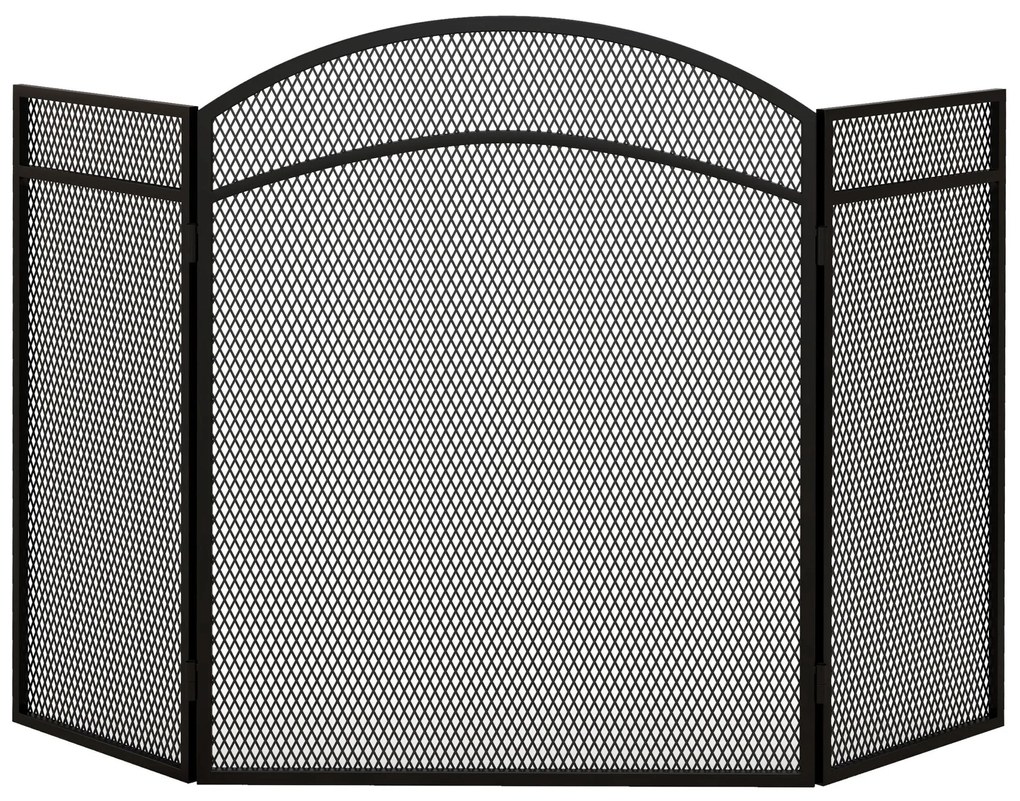 HOMCOM Paravan Anti-Scântei Pliabil cu 3 Panouri pentru Șemineu, Grilaj Metalic, 96x60 cm, Negru | Aosom Romania