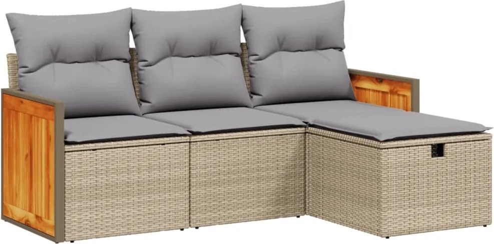 vidaXL Set canapele de grădină, 4 piese, cu perne, mix bej, poliratan