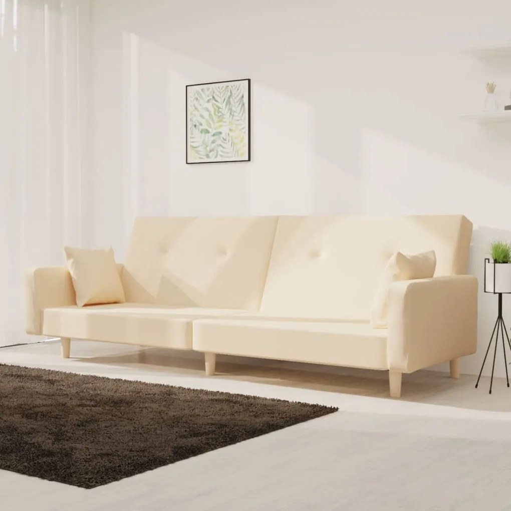 337323 vidaXL Canapea extensibilă cu 2 locuri, 2 perne, crem, textil