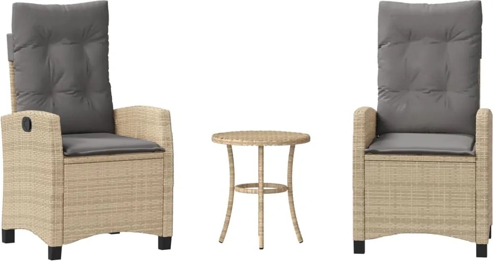 vidaXL Set bistro cu perne, 3 piese, bej combinat, poliratan