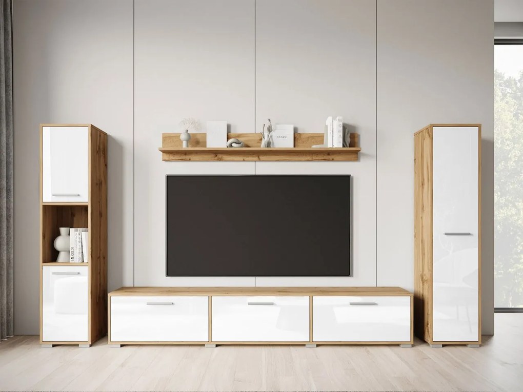 Mobilier living Ikinra XL (Stejar wotan + lucios Alb) . 1104553
