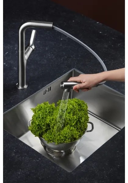 Baterie de chiuvetă cu cap de duș extractibil KFA Armatura 6623-220-22 DUERO DESIGN oțel inoxidabil