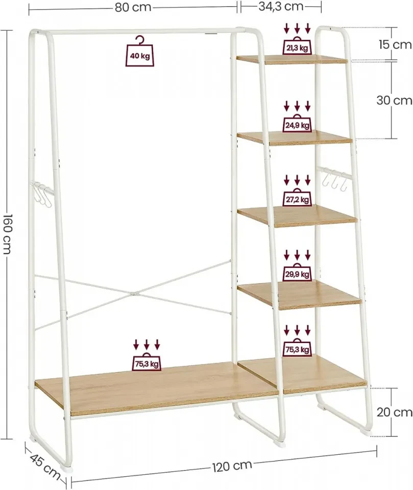 Suport umerase, 120 x 45 x 160 cm, metal / PAL melaminat, alb