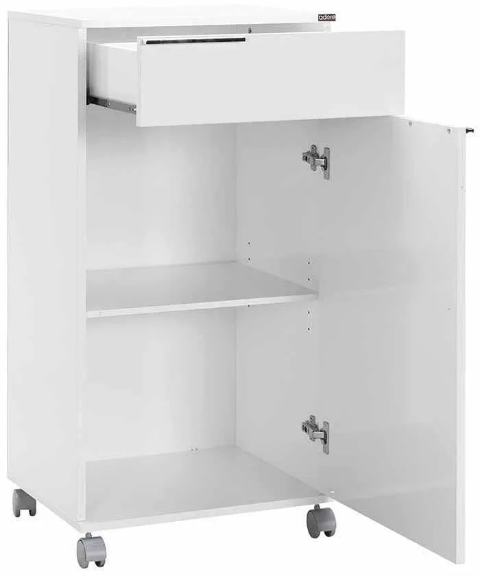 Corp Mobil Adore Diamond, cu usa, sertar si rotile, Alb, 50 x 100 x 40 cm