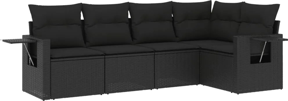 vidaXL Set mobilier de grădină cu perne, 5 piese, negru, poliratan