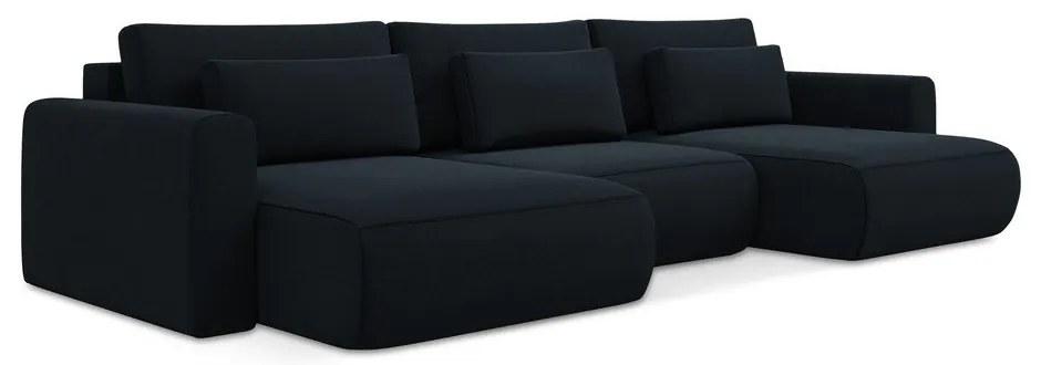 Colțar albastru închis extensibil/cu spațiu de depozitare cu tapițerie din catifea (în formă de "U") Kapua – Makamii