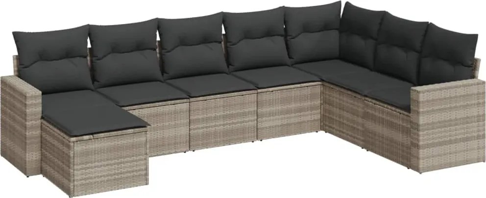vidaXL Set mobilier de grădină cu perne, 8 piese gri deschis poliratan