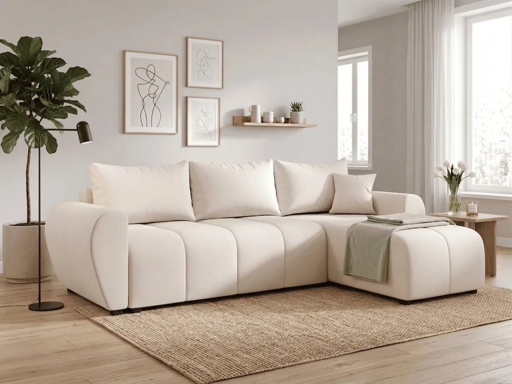 Coltar extensibil SEVIO, crem, colt reversibil, 246x145 cm + 2 perne GRATUIT