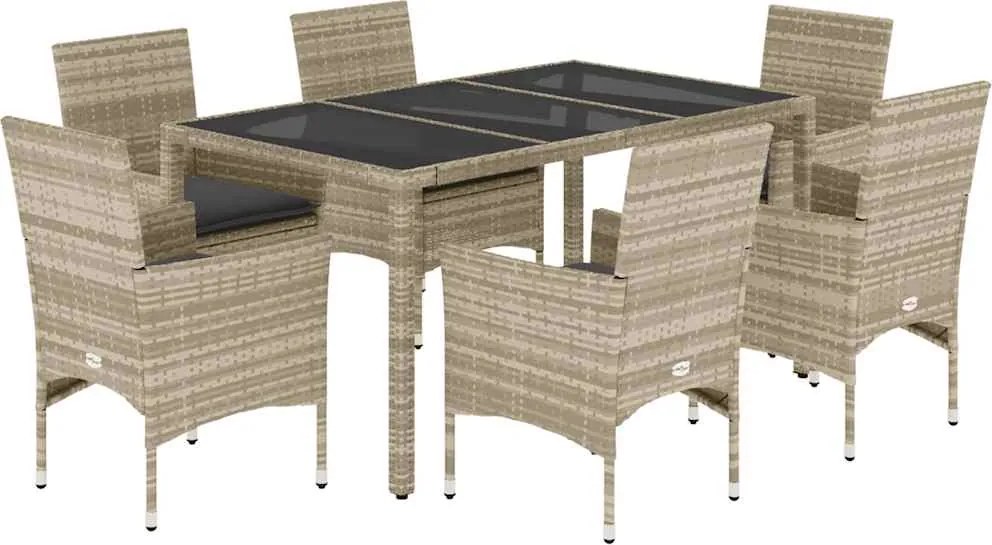 vidaXL Set mobilier grădină perne 7 piese gri deschis poliratan/sticlă