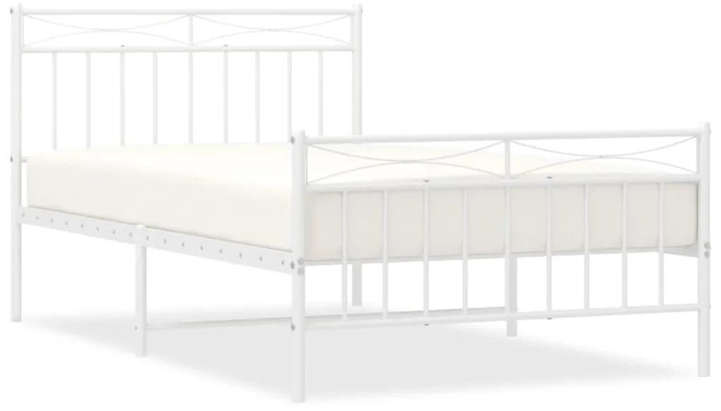 373753 vidaXL Cadru de pat metalic cu tăblie de cap/picioare, alb, 100x200 cm