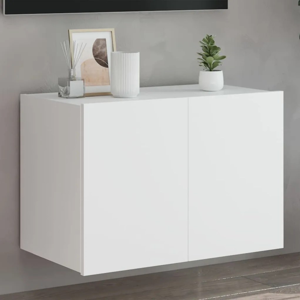 vidaXL Comodă TV de perete cu lumini LED, alb, 60x35x41 cm