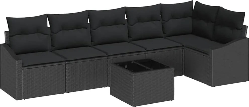 vidaXL Set de canapele pentru grădină cu pernă 7 pcs Negru poliratan
