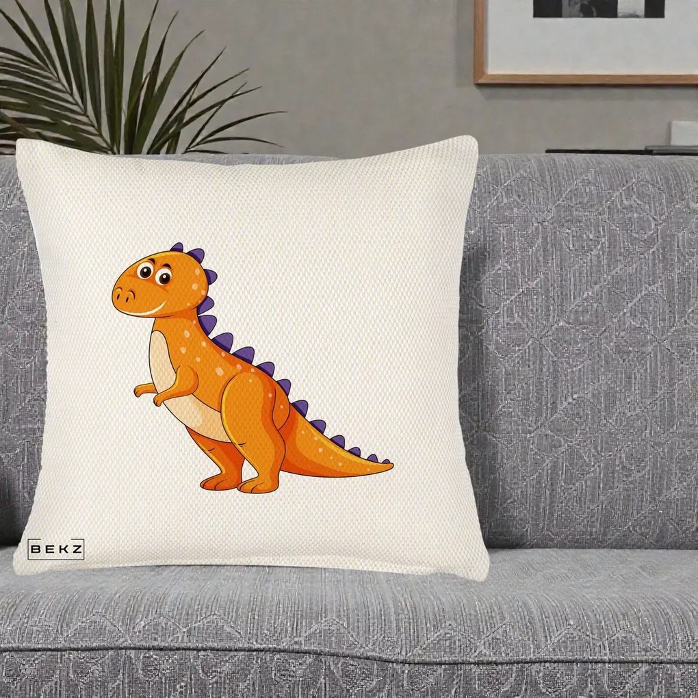 Perna Decorativa T-Rex Portocaliu, 40x40 cm, Crem Reliefat, Husa Detasabila, Perna Inclusa, BEKZ®