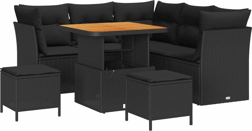 vidaXL Set de canapele pentru grădină cu pernă 8 pcs Negru