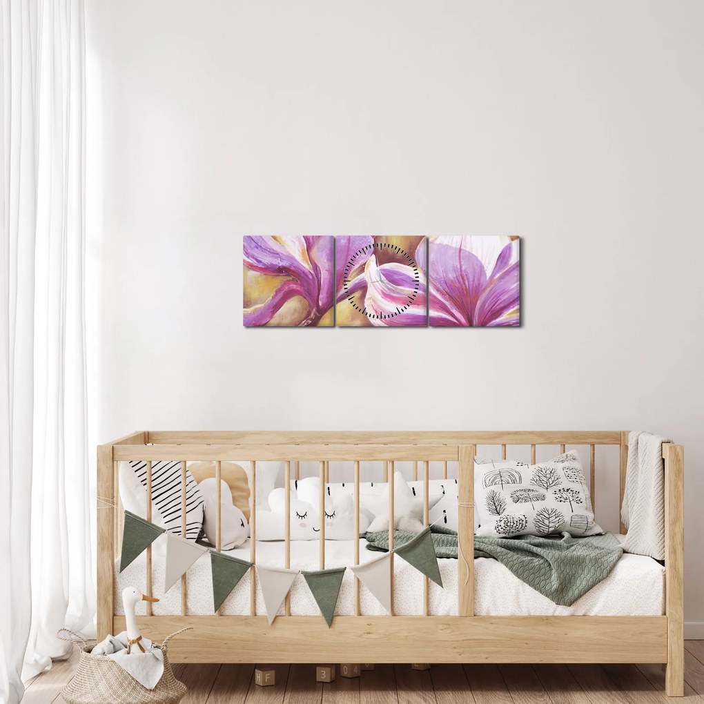 Tablou - Flori de magnolie (cu ceas) (90x30 cm)