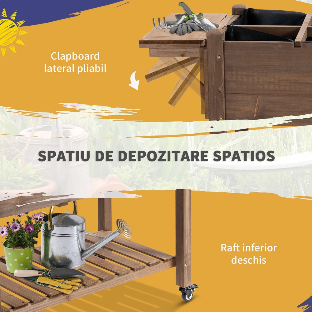 Outsunny Raised Garden Bed Planter Box w/ 8 Grow Grids, Storage Shelf &amp; Lockable Wheels | Aosom Romania