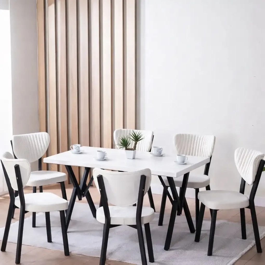 Set Masa de bucatarie Barton din MDF cu 4 Scaune din metal, culoare bej, 140 cm