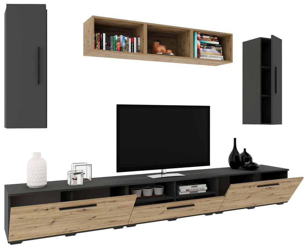Living Kos V2, Antracit/Stejar Artisan, L 285 cm