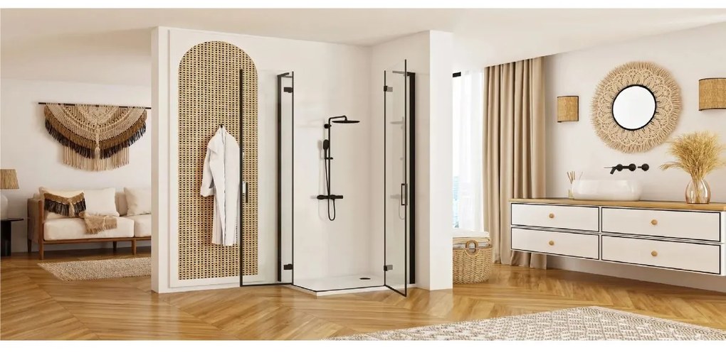 Rea Hugo cabina de dus 100x100 cm patrat negru semi lucios sticla transparenta REA-K6602