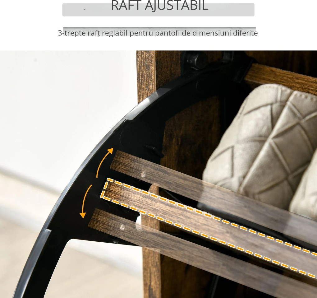 Suport Pantofi HOMCOM cu Design Eficient pentru Economisire Spațiu, 3 Uși, Polițe Reglabile, 62.5x26x117.5 cm, Lemn | Aosom Romania