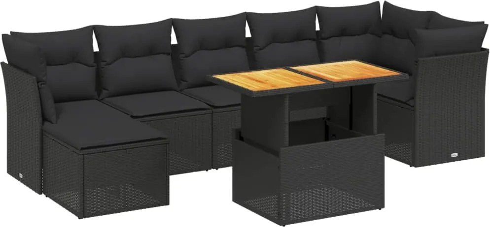 vidaXL Set mobilier de grădină cu perne, 8 piese, negru, poliratan