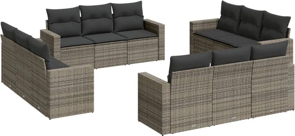 vidaXL Set canapea de grădină cu perne, 12 piese, gri, poliratan