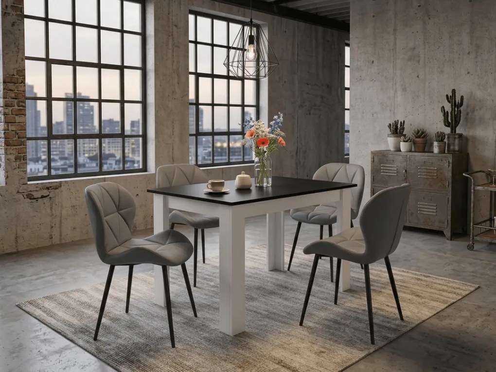 OFERTA Scaun de dining MANGO din piele ecologica cu picioare negre, gri clasa a II-a