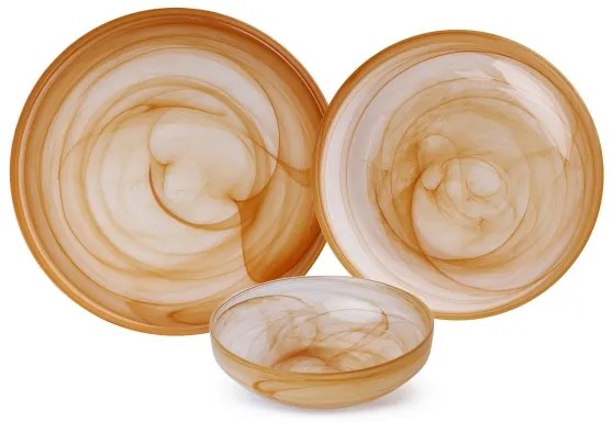 Set de masă 18 piese portocaliu/sticlă