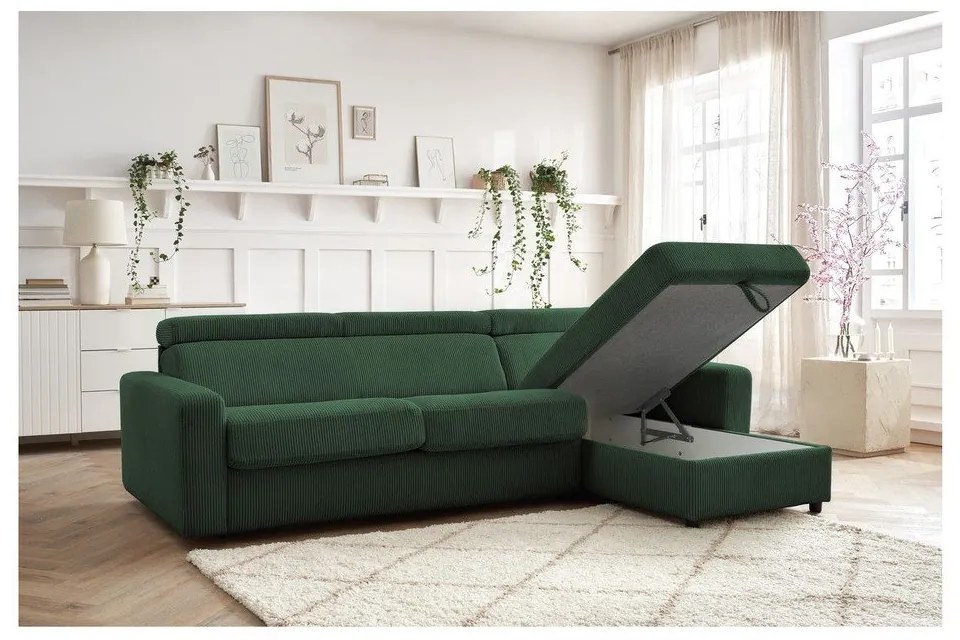 Colțar verde închis extensibil cu tapițerie din catifea reiată (cu colț variabil) Monaco – Bobochic Paris