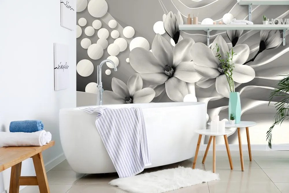 Tapet magnolie alb-negru pe fundal abstract
