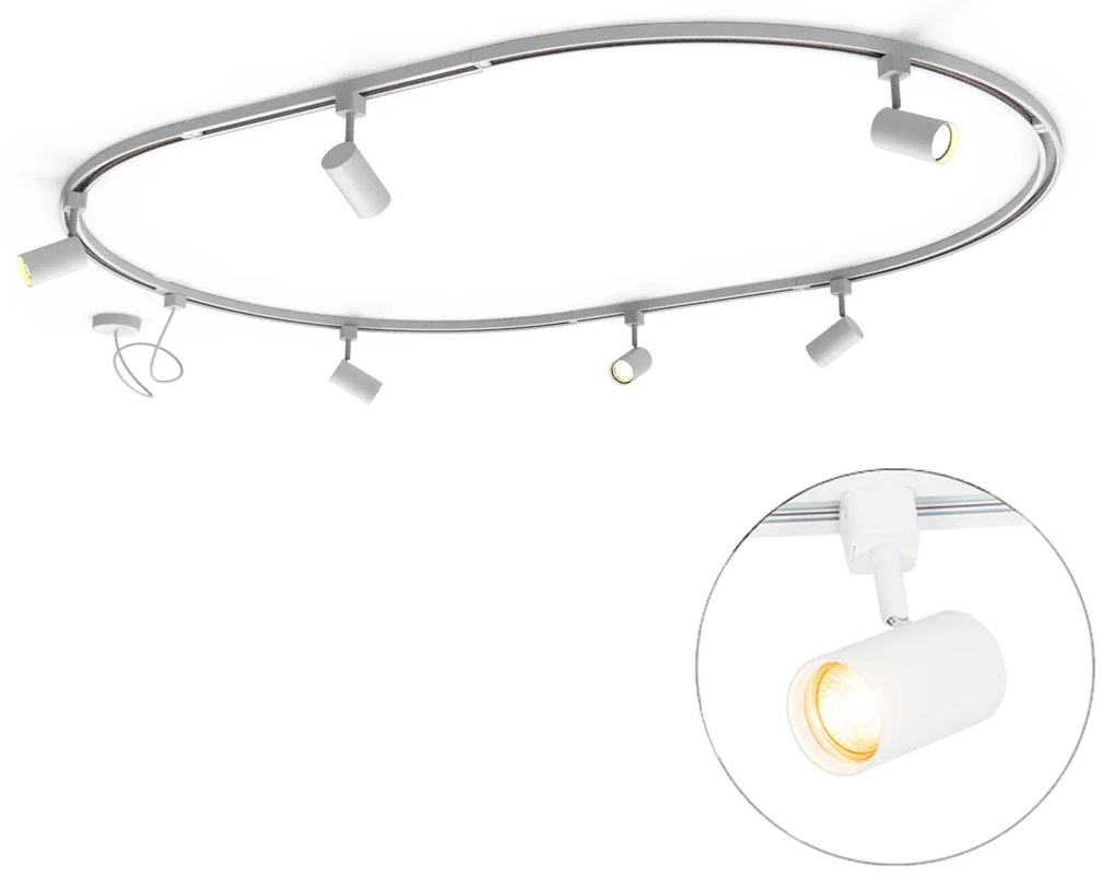 Sistem modern de iluminat pe șine cu 6 spoturi albe monofazate oval 100cm - Iconic Jeana