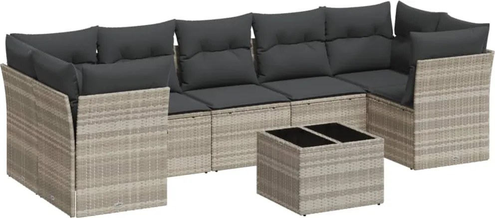 vidaXL Set mobilier de grădină cu perne, 8 piese gri deschis poliratan