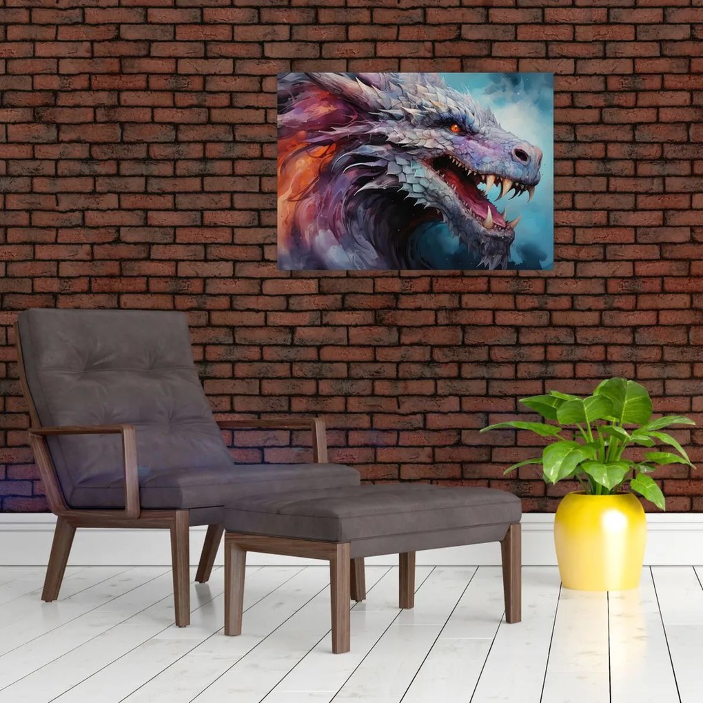 Tablou pe sticlă - Ilustrație a unui dragon (70x50 cm)