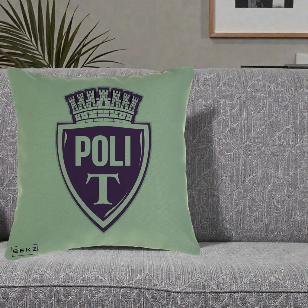 Perna Personalizata Poli Timisoara Fotbal, 40x40 cm, Verde, Husa Detasabila, Perna Inclusa, BEKZ®