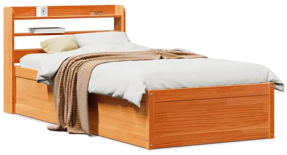 vidaXL Cadru de pat cu tăblie, maro ceruit, 75x190 cm, lemn masiv pin
