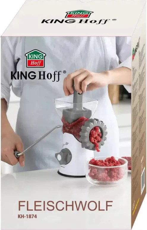 Masina de tocat carne Kinghoff KH 1874, Lame din otel inoxidabil, Macinare fina / grosiera, Accesorii, Alb/Gri