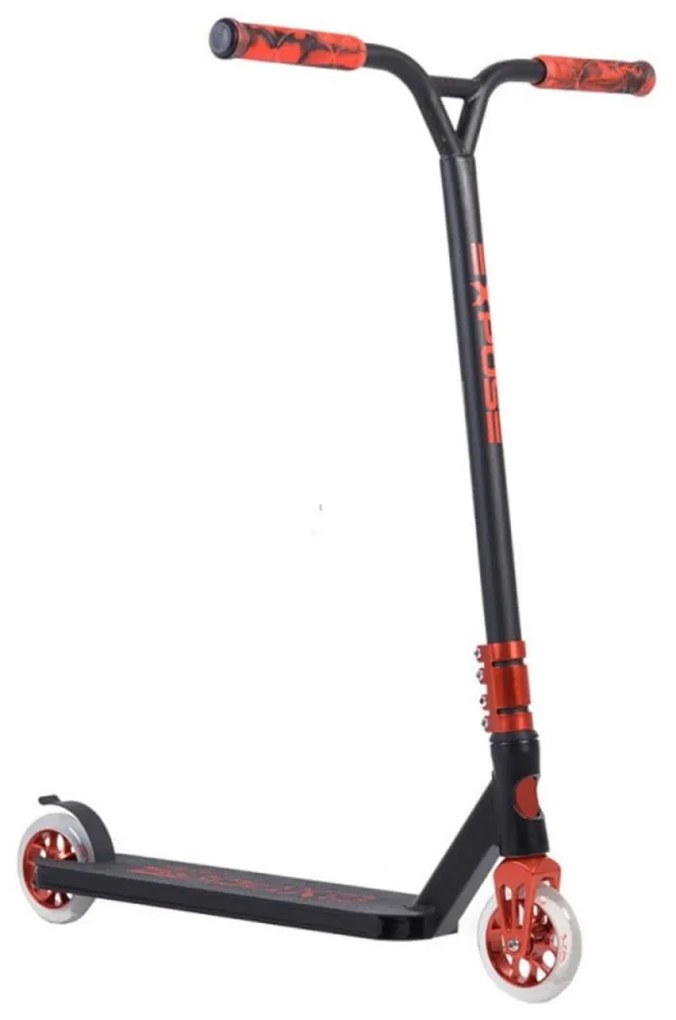 Trotineta Freestyle NOVOKIDS™ Xpose Stunter PRO, Maner 57 cm latime, Max 100 kg, Frana picior, Cadru si roti aluminiu, Diametru roata 110 mm, Rosu
