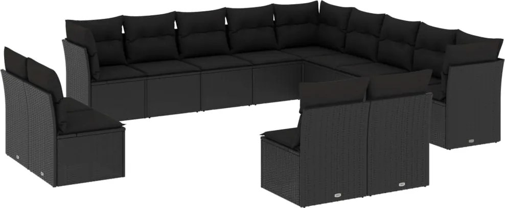 vidaXL Set mobilier de grădină cu perne, 13 piese, negru, poliratan