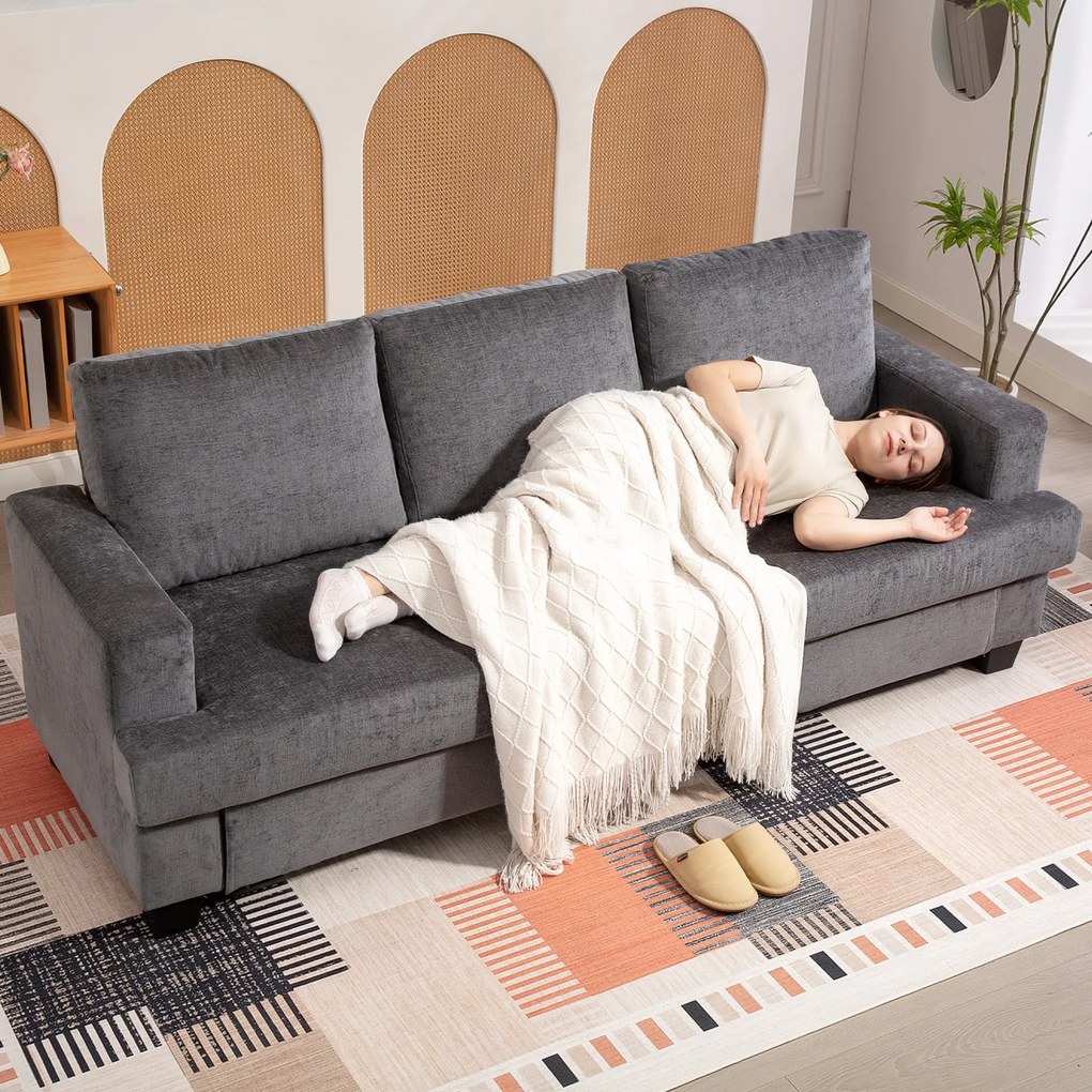 HOMCOM Canapea cu 3 locuri, canapea de living pentru 3 persoane, husă de material, cadru de oțel, canapea tapitată, Gri | Aosom Romania