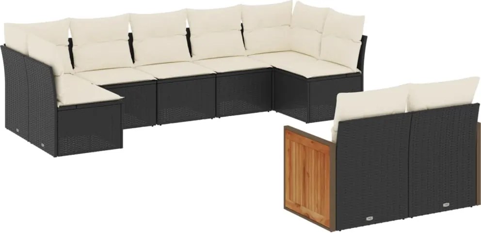 vidaXL Set mobilier de grădină cu perne, 9 piese, negru, poliratan