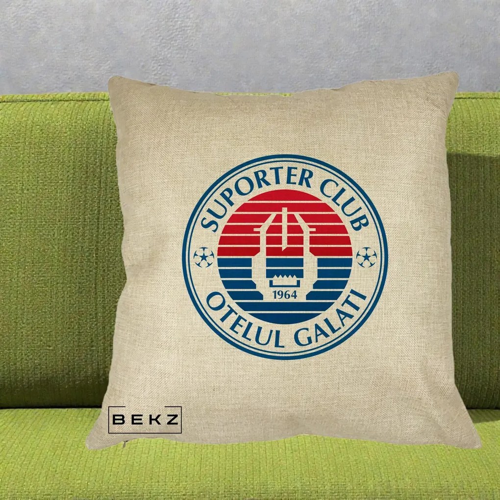 Perna Personalizata Otelul Galati Suporter Club 1964, 40x40 cm, Crem, Husa Detasabila, Perna Inclusa, BEKZ®